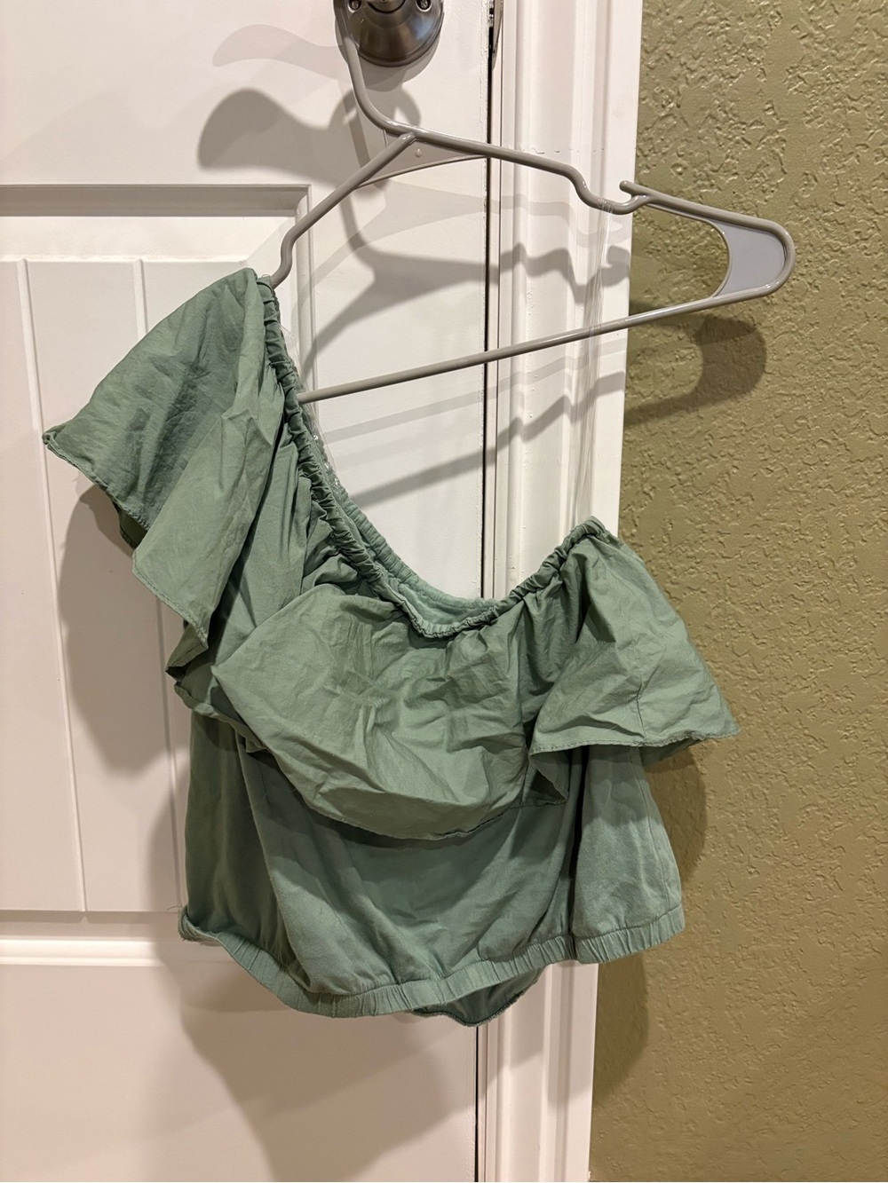 a new day Sage Green One-Shoulder Ruffle Camisole